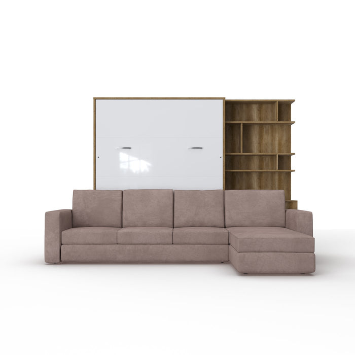 Maxima House Invento Full XL Vertical Murphy Bed with a Corner Sofa and a Bookcase