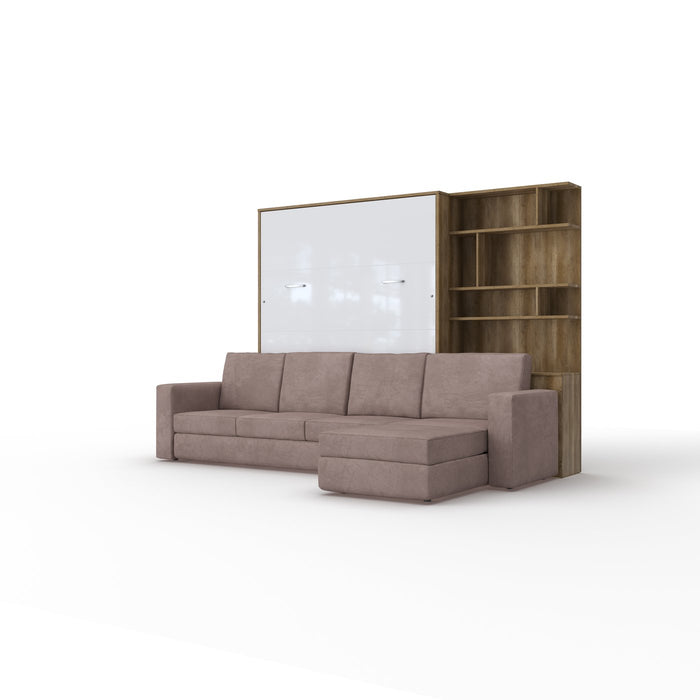 Maxima House Invento Full XL Vertical Murphy Bed with a Corner Sofa and a Bookcase