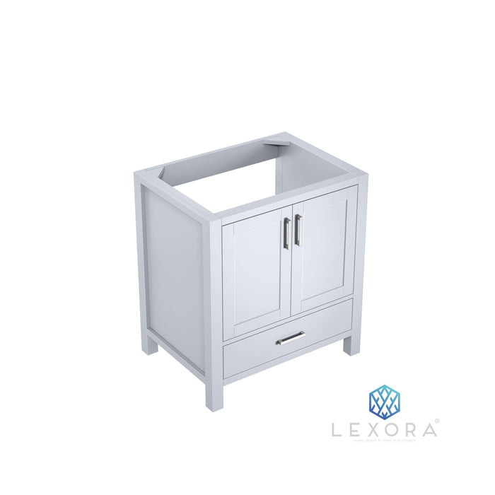 Lexora Jacques 30" White Single Vanity, White Carrara Marble Top, White Square Sink and 28" Mirror w/ Faucet  810014577302
