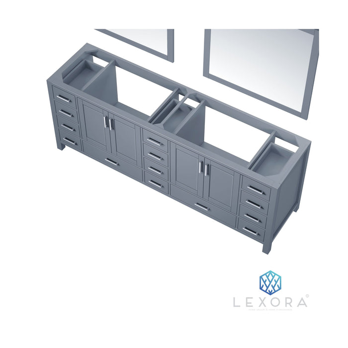 Lexora Jacques 60" White Double Vanity, White Carrara Marble Top, White Square Sinks and 58" Mirror w/ Faucets