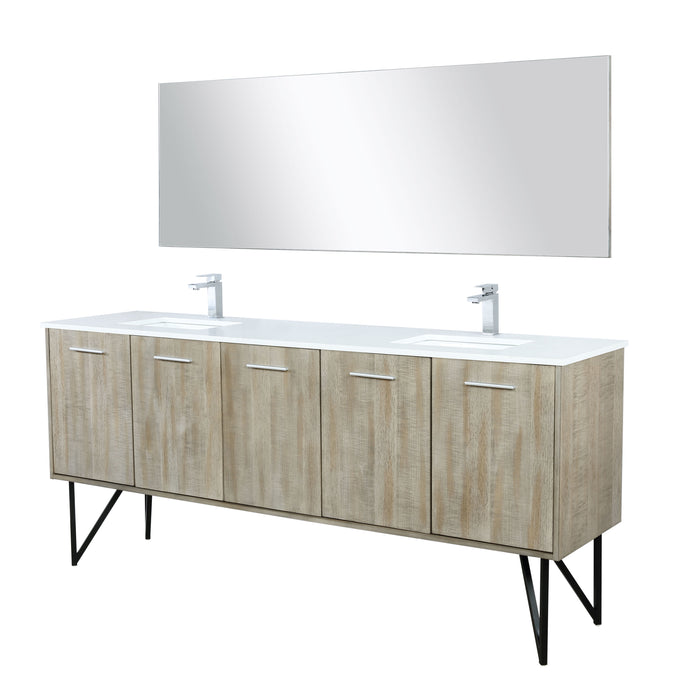 Lexora Lancy 80" Rustic Acacia Double Bathroom Vanity, White Quartz Top, White Square Sinks, Faucet Set, and 70" Frameless Mirror 810075780727