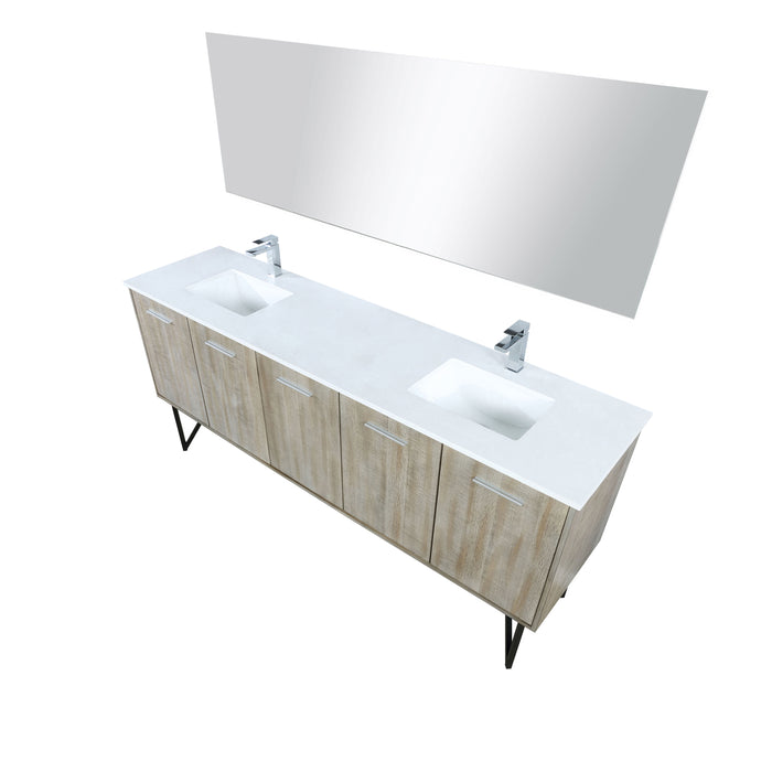 Lexora Lancy 80" Rustic Acacia Double Bathroom Vanity, White Quartz Top, White Square Sinks, Faucet Set, and 70" Frameless Mirror 810075780727