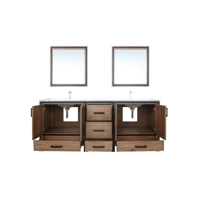 Lexora Ziva 80" Rustic Barnwood Double Vanity, Cultured Marble Top, White Square Sink and 30" Mirrors w/ Faucet