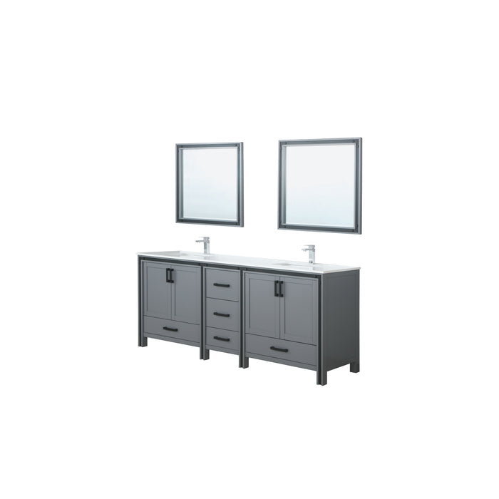 Lexora Ziva 84" Double Vanity, Cultured Marble Top, White Square Sink and 34" Mirrors w/ Faucet