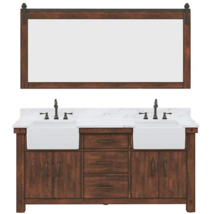 Water Creation Paisley 72 in. W x 22 in. D Vanity in Rustic Sienna with Marble Vanity Top in White with White Basin and Mirror 732030766303