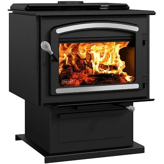 Drolet Escape 2100 Wood Stove With Brushed Nickel Trims DB03131 - Modern Homes Supply