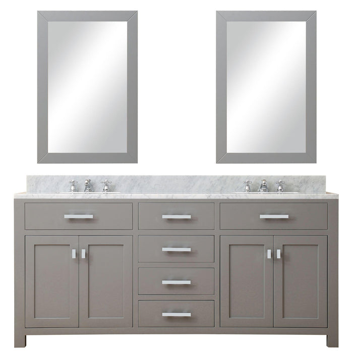 Water Creation Madison 72 in. Vanity in Modern White with Marble Vanity Top in Carrara White