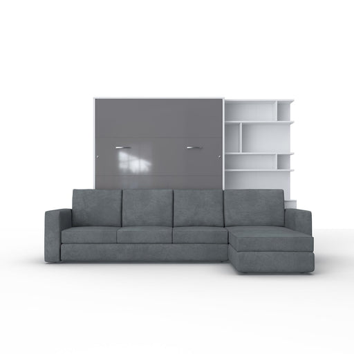 Maxima House Queen size Murphy Bed with a Sectional Sofa and a Bookcase - Modern Homes Supply