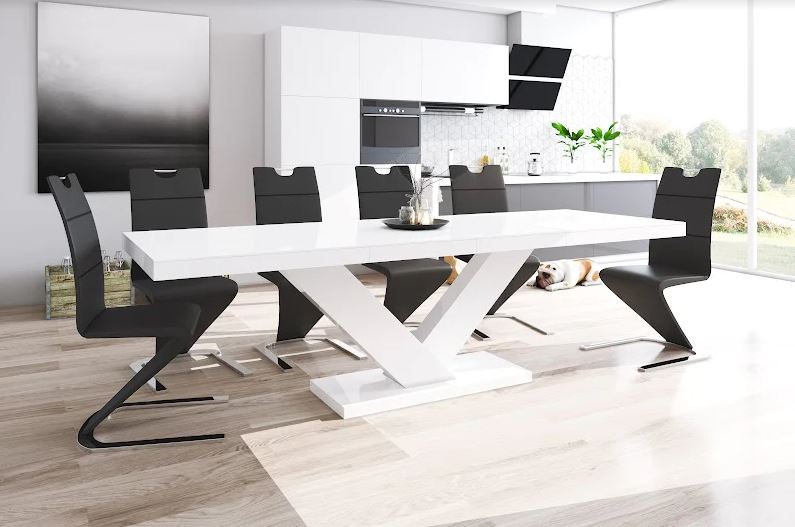 Maxima House TORIA Dining Table with 2 self-starting leaves plus 6 chairs
